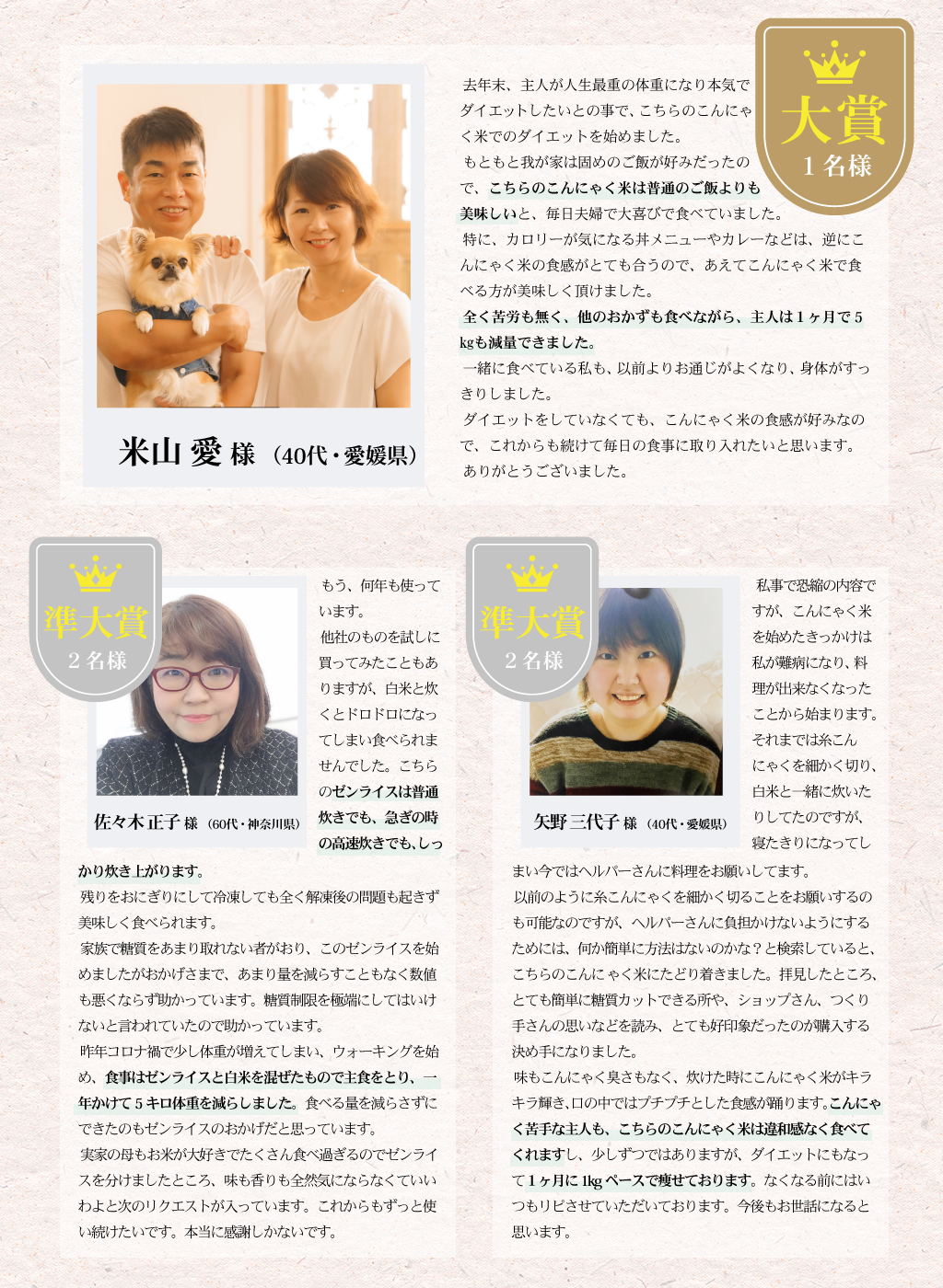ゼンライスお客様の声コンテスト 当選者発表