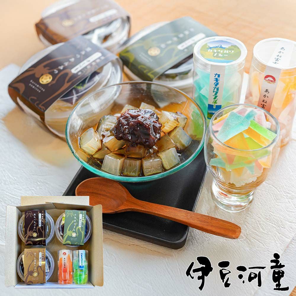 ギフト プレゼント あんみつ3個 富士山琥珀糖2個 セット 黒みつ 抹茶